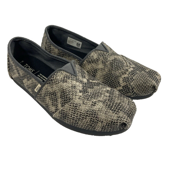Toms Shoes - TOMS Classic Faux Snake Shoes Womens Size 7 Gray Reptile Slip On Flats Casual